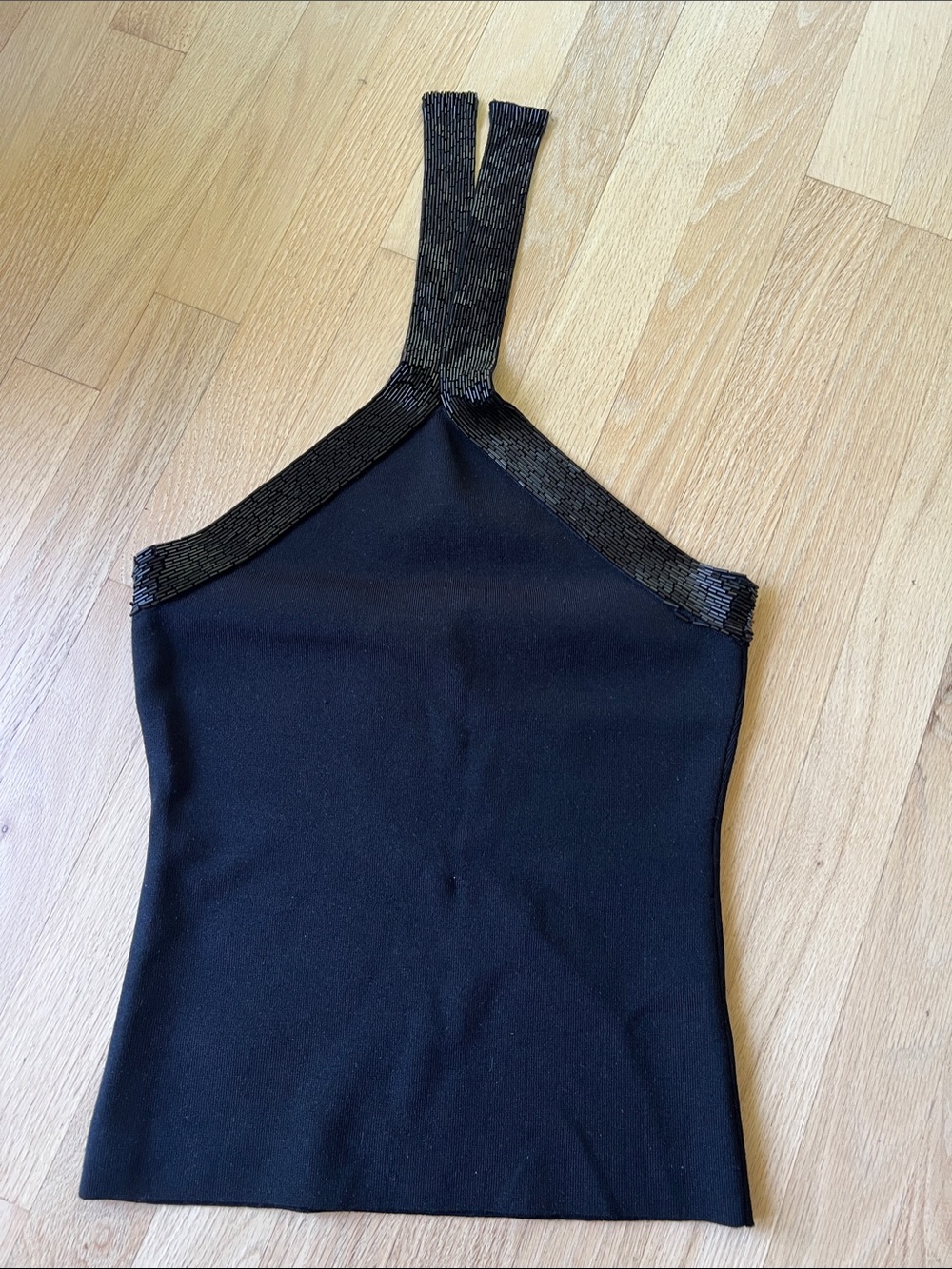 Beaded Halter Neck Black Tank Top